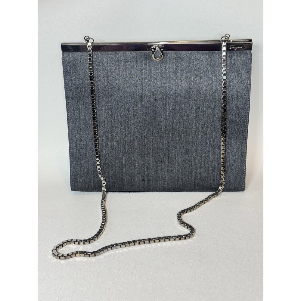 Salvatore Ferragamo Evening Bag Grey Flannel Gancini-Clasp Vintage Rare